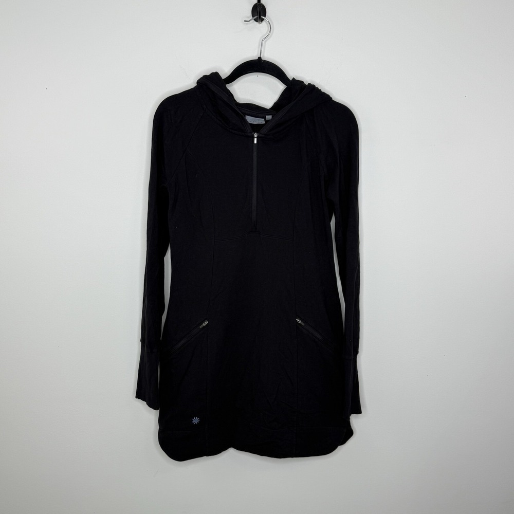 Athleta Women's Sweatshirt Size Small Black Fleece Hoodie 1/4 Zip Pullover EUC